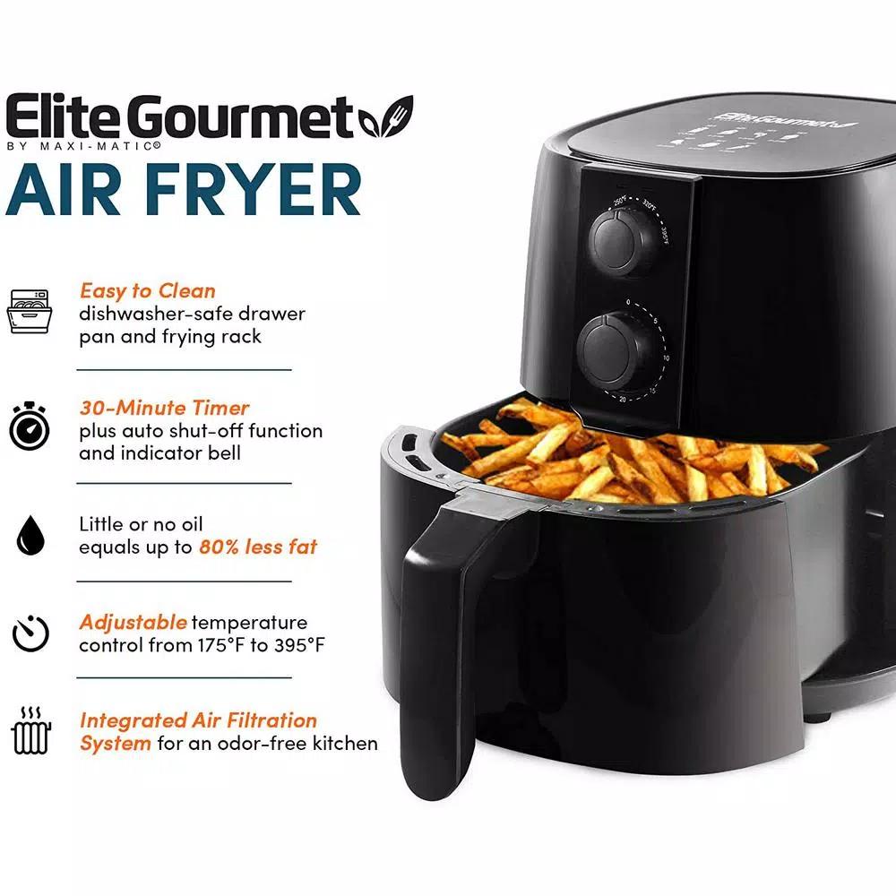 Maximatic Elite Gourmet 4 Qt. Air Fryer, 1000W Oil-Free Countertop Cooker, Black