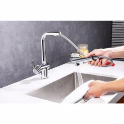 Vanity Art Brushed Nickel Single-Handle Pull Out Kitchen Faucet with 360 Degree Swivel Spout thumbnail 4