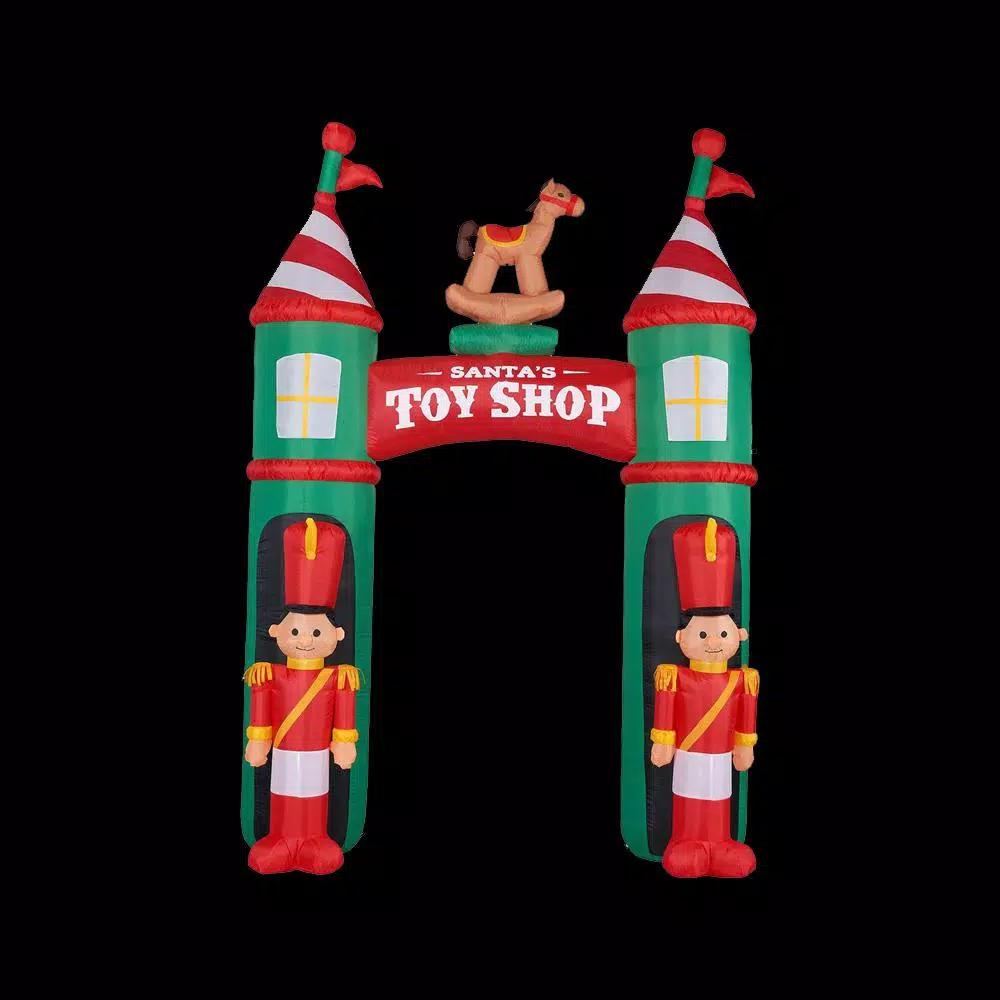 Fraser Hill Farm 10 ft. Santa's Toy Shop Archway Inflatable with White Lights