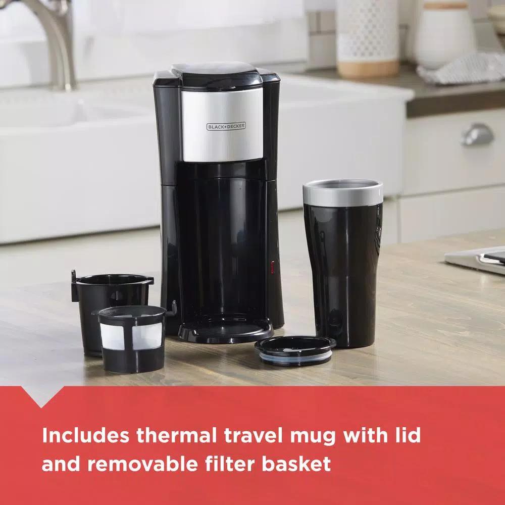 BLACK+DECKER Single Serve Drip Coffee Maker with 16 oz. Travel Mug, Black