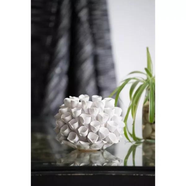 A & B Home Open Coral Gloss White Ceramic Candle Holder - Coastal Style Candlestick