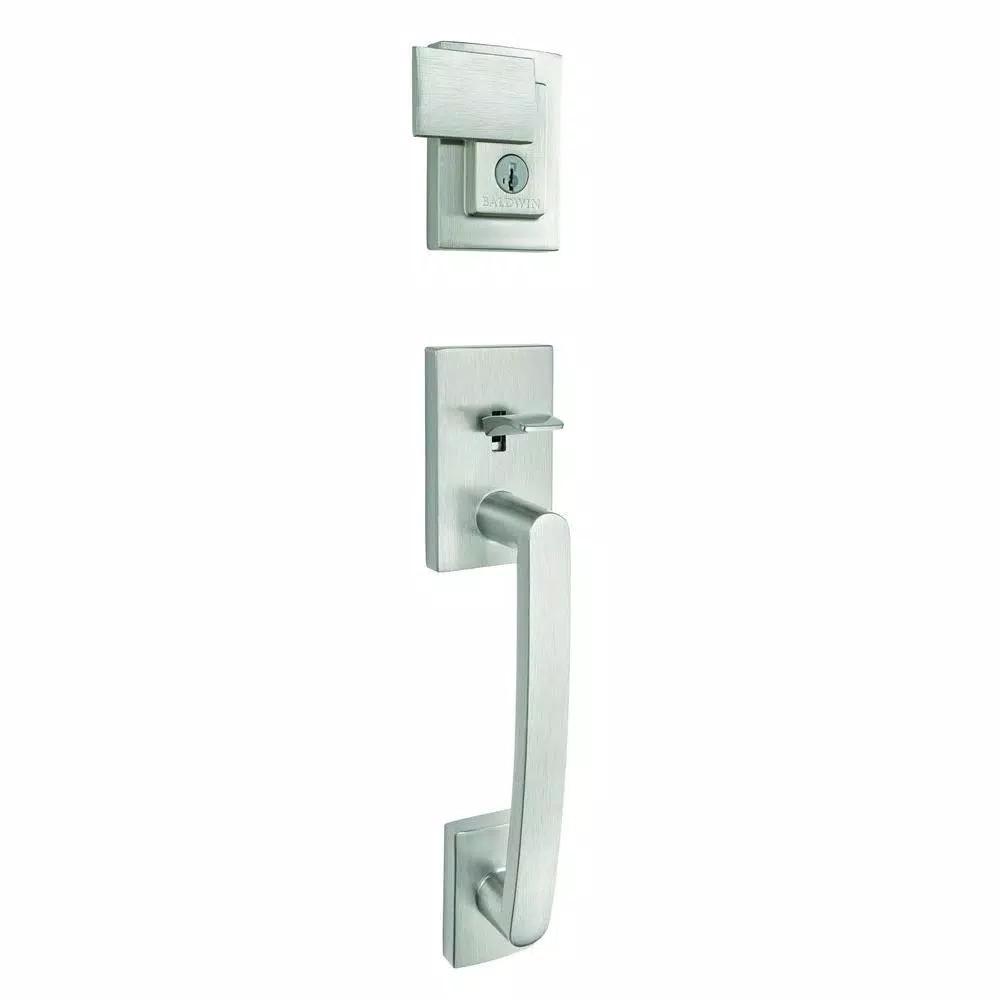 Baldwin Prestige Spyglass Single Cylinder Satin Nickel Handleset with Square Lever and SmartKey Security