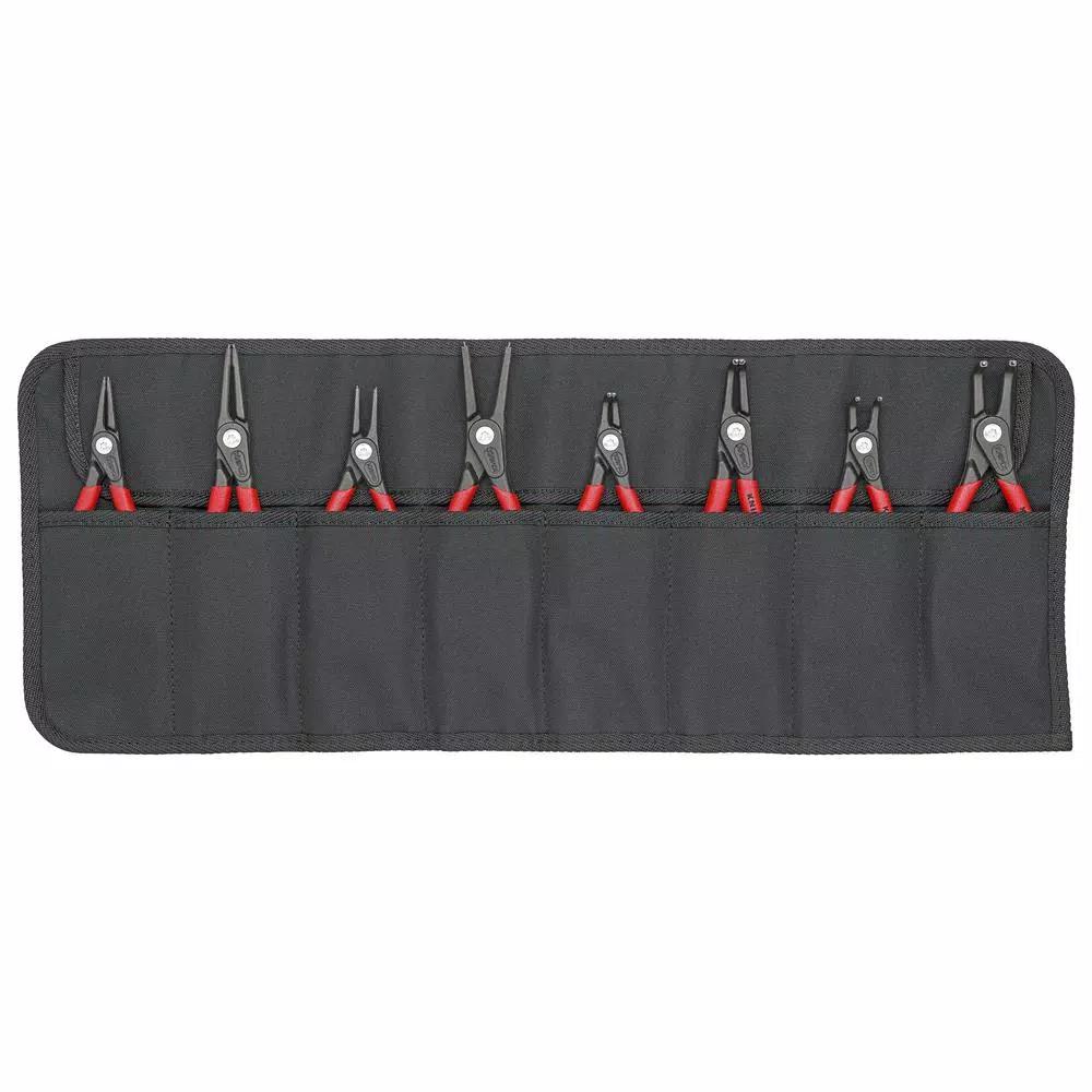 KNIPEX 8-Piece Precision Circlip Pliers Set with Heavy-Duty Tool Roll