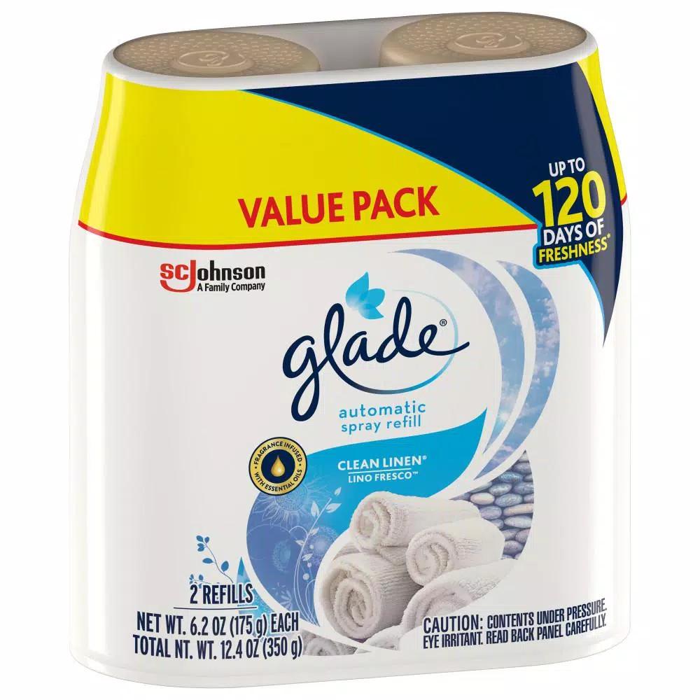 Glade Clean Linen Automatic Air Freshener Spray Refill, 6.2 oz (2-Pack)