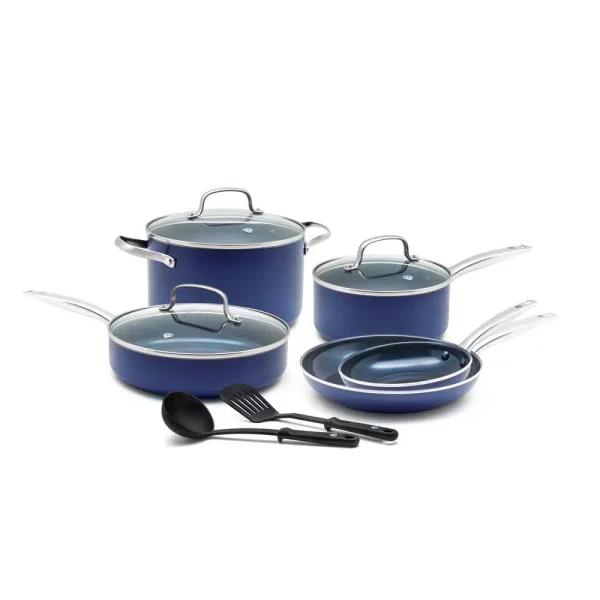 Blue Diamond 10-Piece Aluminum Ceramic Nonstick Cookware Set, Blue