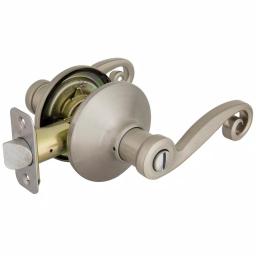 Defiant Scroll Satin Nickel Privacy Lever Set for Bedroom and Bathroom Doors thumbnail 7