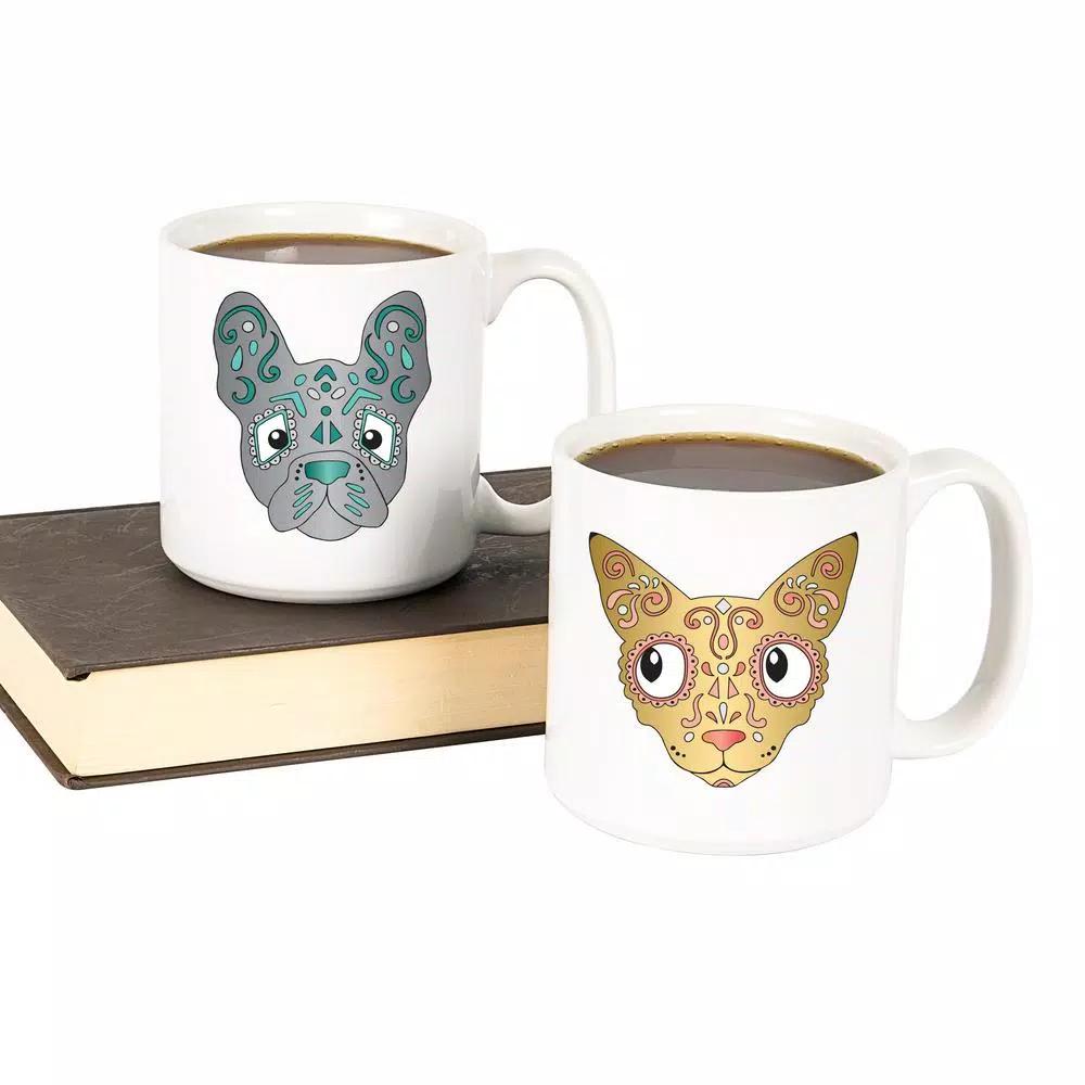 Cathy's Concepts Sugar Skull Pet Halloween Ceramic Coffee Mugs, Set of 2, 20 oz.