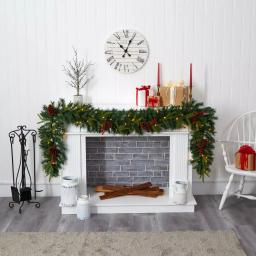 Nearly Natural 9 ft. Pre-lit Mixed Pine Artificial Christmas Garland with 50 LED Lights, Berries & Pinecones thumbnail 5