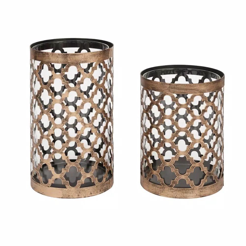 Hampton Bay 9.65 in. Gold Metal and Glass Outdoor Patio Candle Lantern