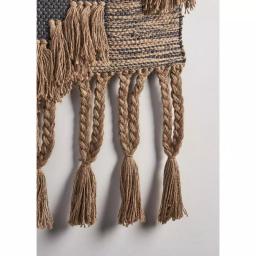 LR Home Rustic Natural and Black Fringed Wall Tapestry - Hand-Loomed Jute and Cotton Wall Hanging thumbnail 2