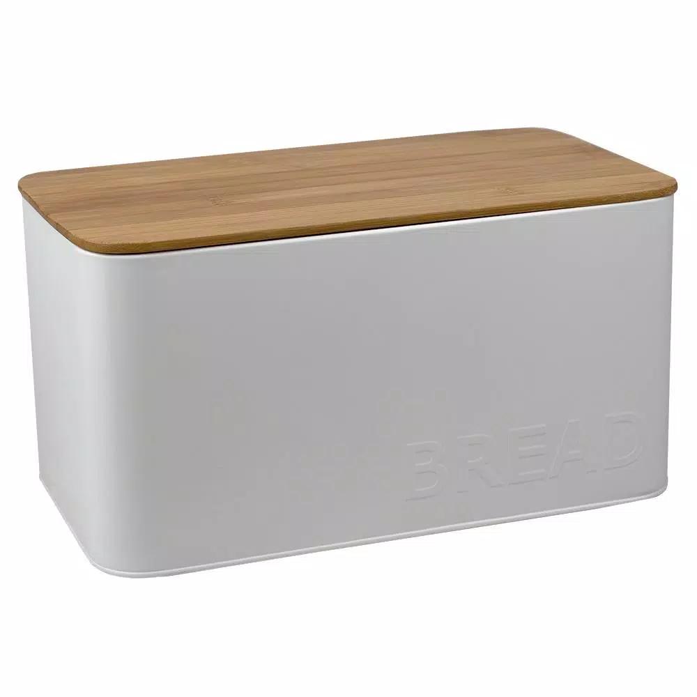 Home Basics Modern Turquoise Steel Bread Box with Natural Bamboo Lid