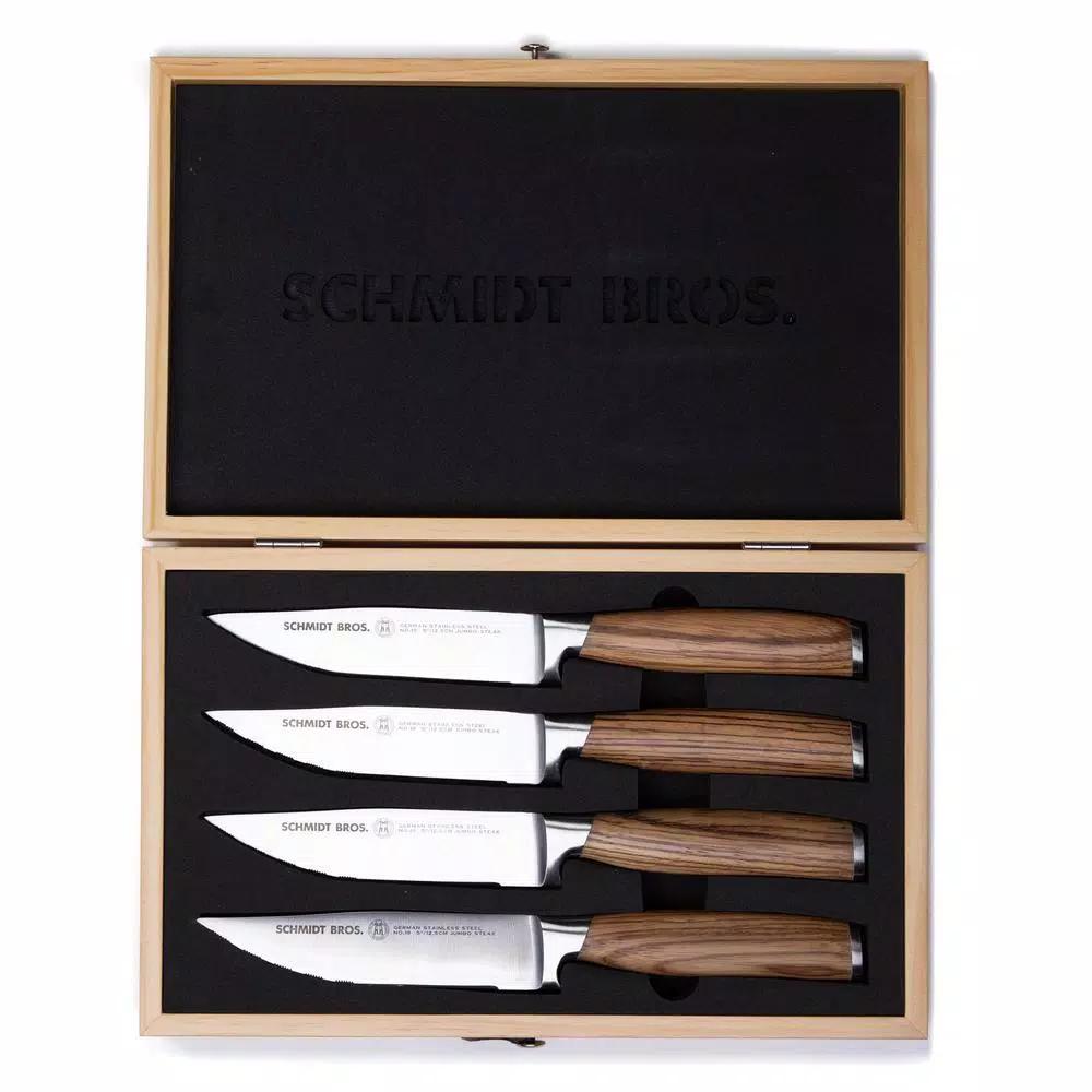 SCHMIDT BROS. Schmidt Brothers 4-Piece Zebra Wood Jumbo Steak Knife Set with Wood Gift Box