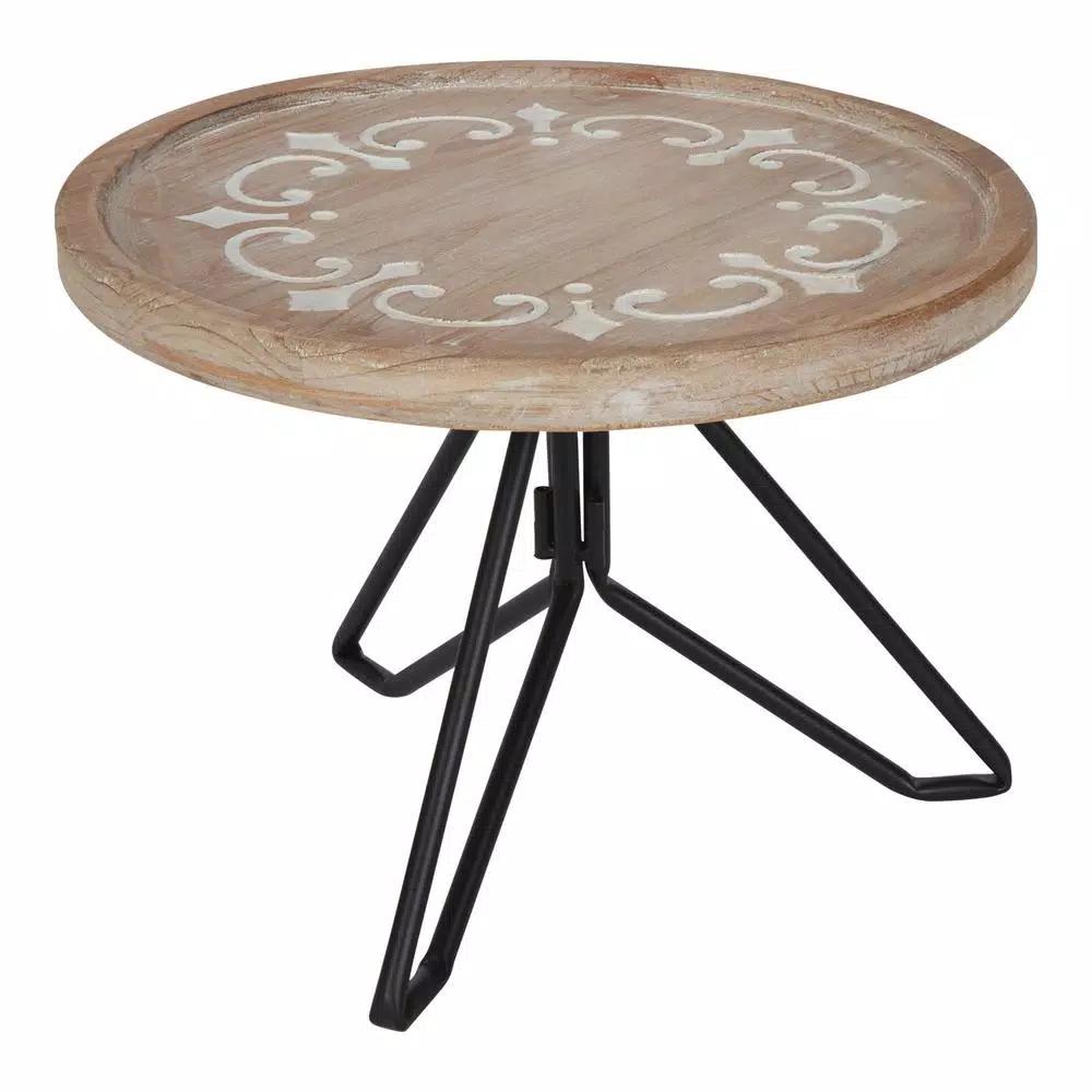 Kate and Laurel Sherald 11 in. White Round Wood Pedestal Tray with Metal Stand