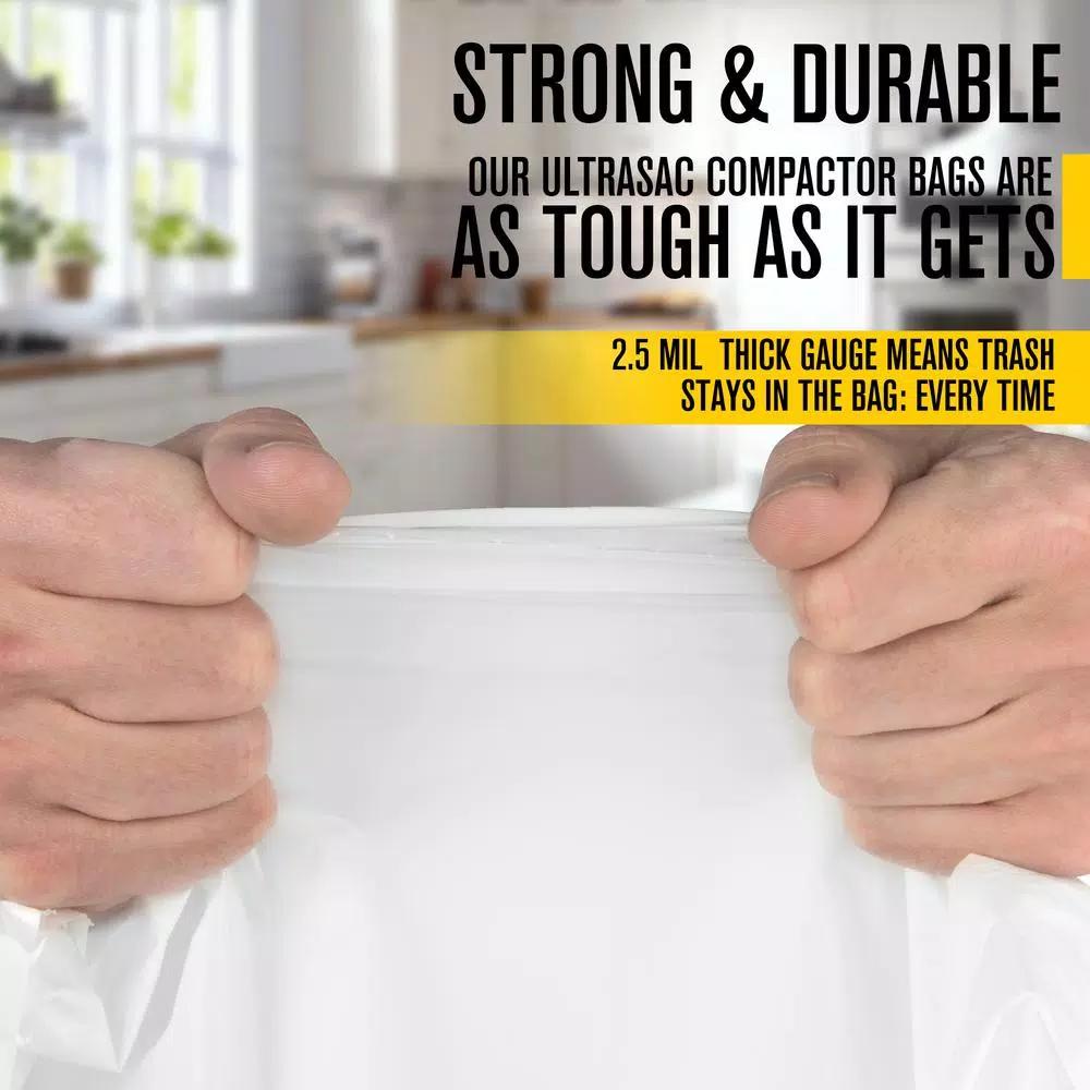 Ultrasac 15 Gallon Compactor Bags, 2.5 Mil Thick, White (40 Count)