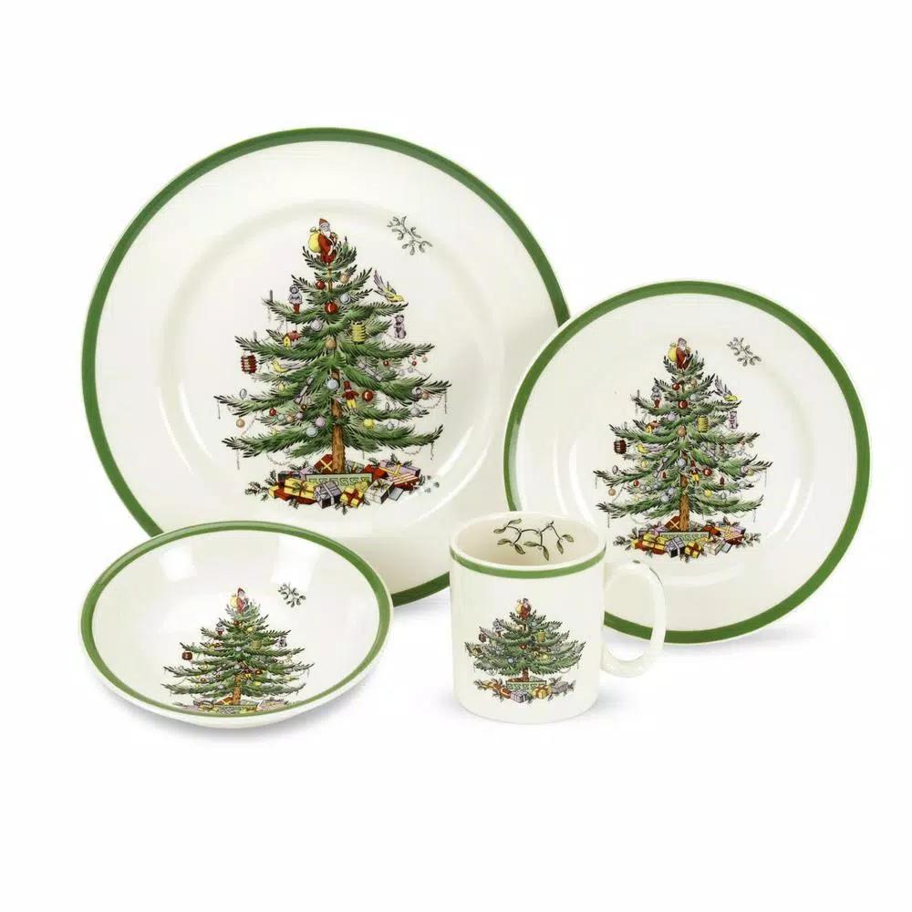Spode Christmas Tree 4-Piece Ceramic Dinnerware Set, Service for 1