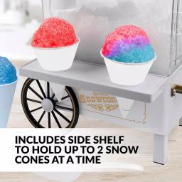 Nostalgia 160 oz. Countertop Snow Cone Maker with Stainless Steel Blades and Reusable Cones - White thumbnail 5