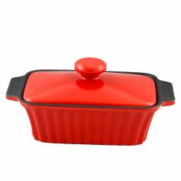 Crock-Pot Denhoff 8.5 in. Ribbed Stoneware Nonstick Casserole Dish with Lid, Red thumbnail 1