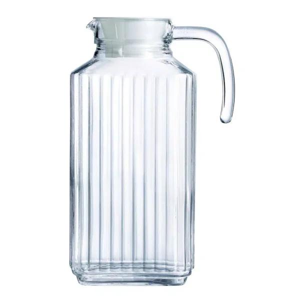 Luminarc Quadro Textured Glass Jug with White Lid, 57.5 oz Pitcher
