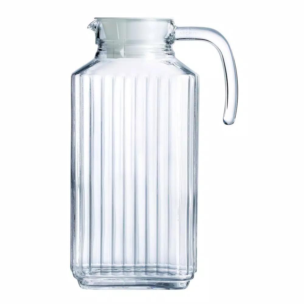 Luminarc Quadro Textured Glass Jug with White Lid, 57.5 oz Pitcher