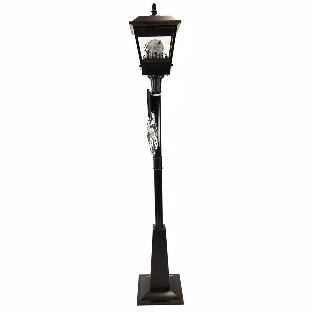 Haunted Hill Farm 71 in. Black Animated Skull Lamp Post with Spooky Music