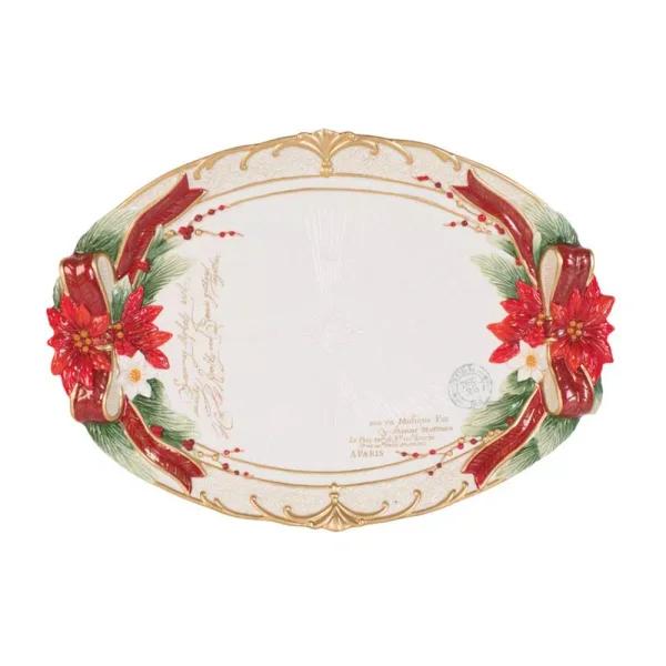 Fitz and Floyd Cardinal Christmas Earthenware Serving Platter, 13.58 in.