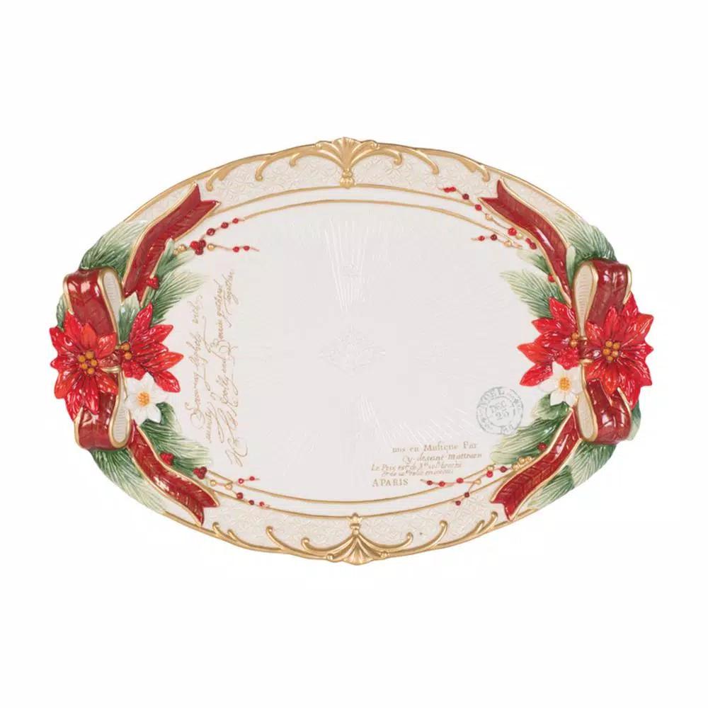 Fitz and Floyd Cardinal Christmas Earthenware Serving Platter, 13.58 in.