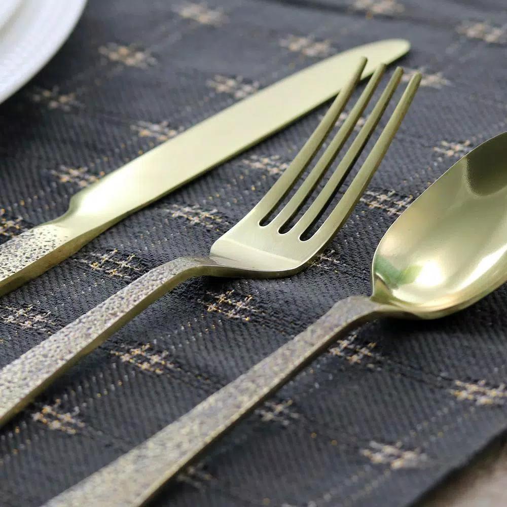 Gibson Elite Zambezi 5-Piece Gold Hammer Texture Stainless Steel Flatware Set, Service for 1