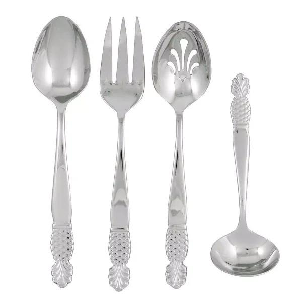 Ginkgo Pineapple Motif 4-Piece Stainless Steel Hostess Serving Set
