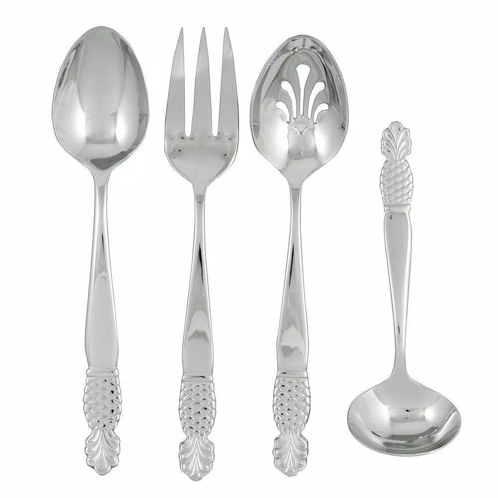 Ginkgo Pineapple Motif 4-Piece Stainless Steel Hostess Serving Set