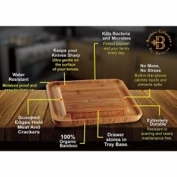 Bambusi Bambsi 100% Natural Bamboo Cheese Board & Cutlery Set with Slide-Out Drawer thumbnail 4