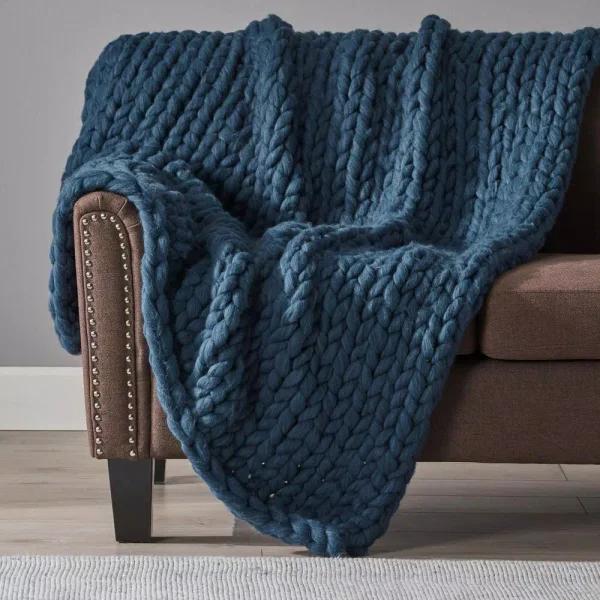 Noble House Marnie Blue Acrylic Throw Blanket - Modern Solid Pattern