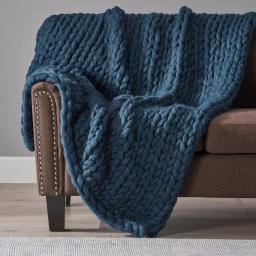 Noble House Marnie Blue Acrylic Throw Blanket - Modern Solid Pattern thumbnail 1