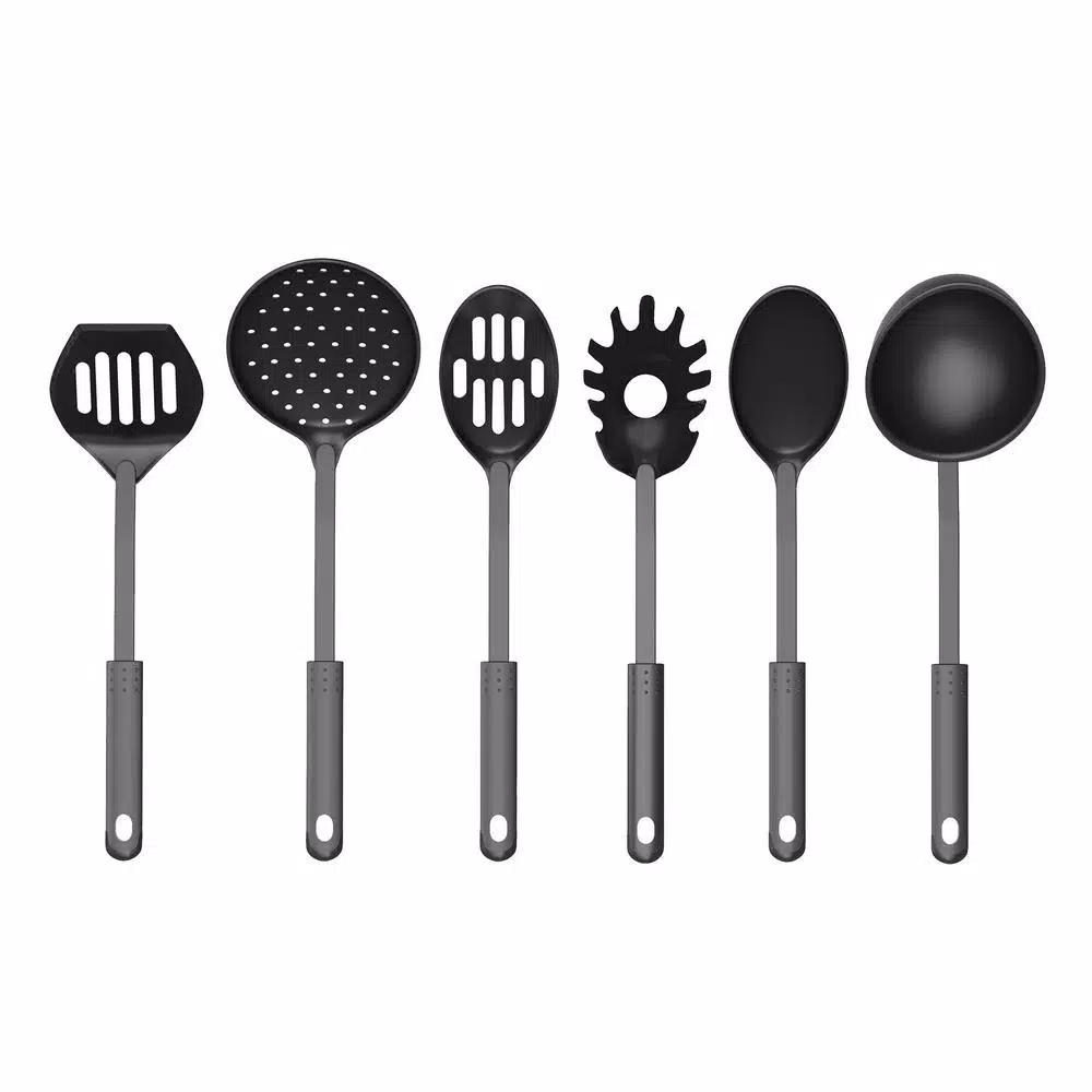 Chef Buddy 6-Piece Kitchen Cookware Utensil Set with Hanging Ring, Black