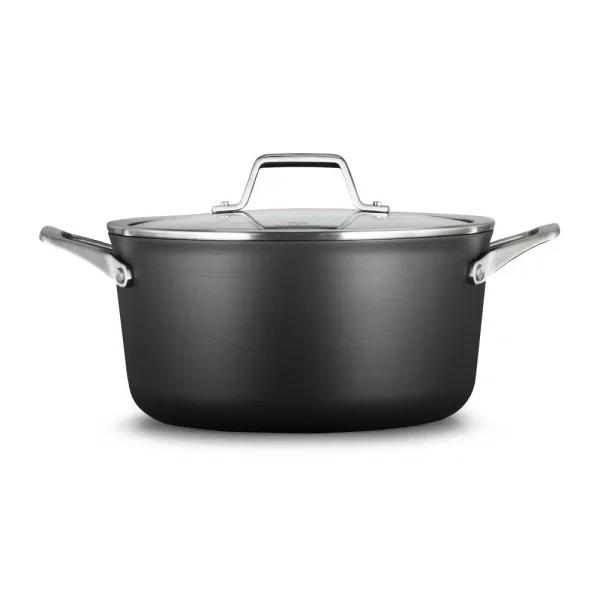 Calphalon Premier 6-Quart Hard-Anodized Aluminum Nonstick Stock Pot with Glass Lid, Black