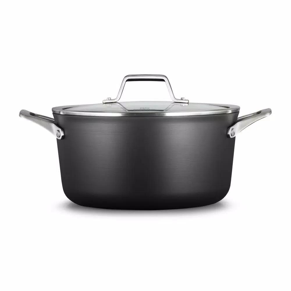 Calphalon Premier 6-Quart Hard-Anodized Aluminum Nonstick Stock Pot with Glass Lid, Black