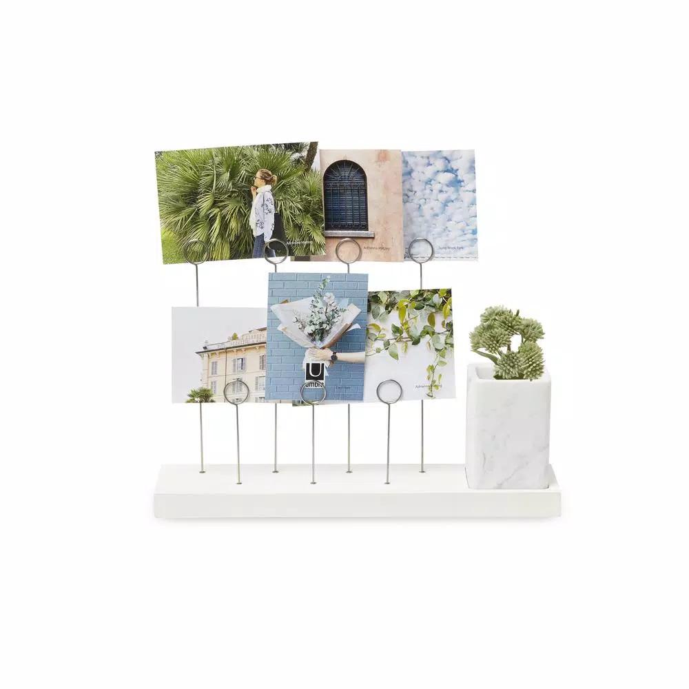 Umbra Gala White Photo Display with Walnut Wood Base and 7 Keyring Clips