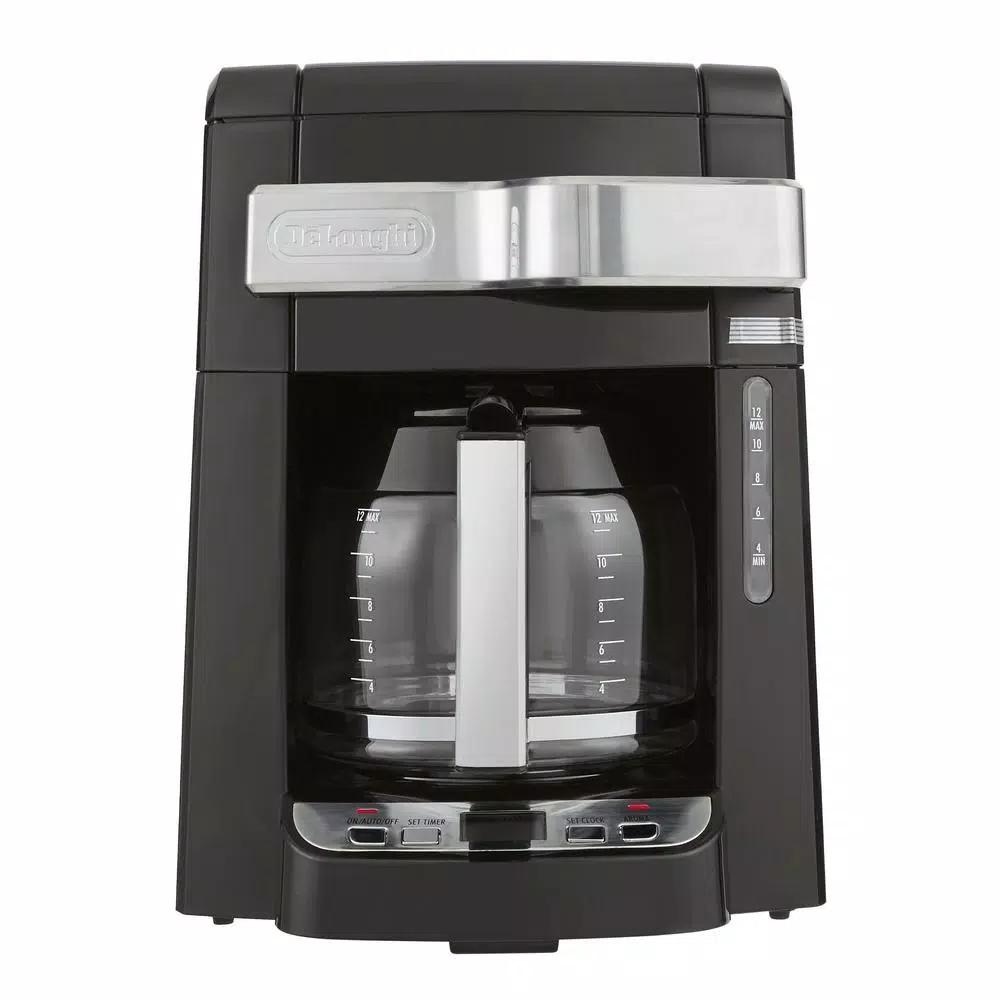 DeLonghi De'Longhi 12-Cup Drip Coffee Maker with Glass Carafe, Front Access Design, and Programmable Timer - Black