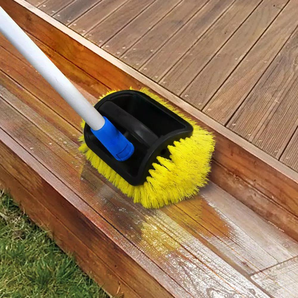 Unger Lock-On 4-Sided Outdoor Deck Scrub Brush, Hard Poly Bristles