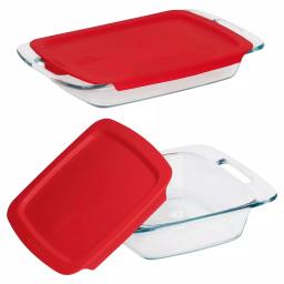 Pyrex Easy Grab 4-Piece Glass Bakeware Set with Red Lids - 3 qt. and 8 in. x 8 in. Bakers thumbnail 2