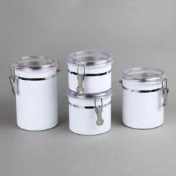 Creative Home 4-Piece White Stainless Steel Canister Set with Airtight Locking Clamp Lids thumbnail 5