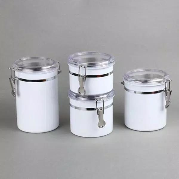 Creative Home 4-Piece White Stainless Steel Canister Set with Airtight Locking Clamp Lids