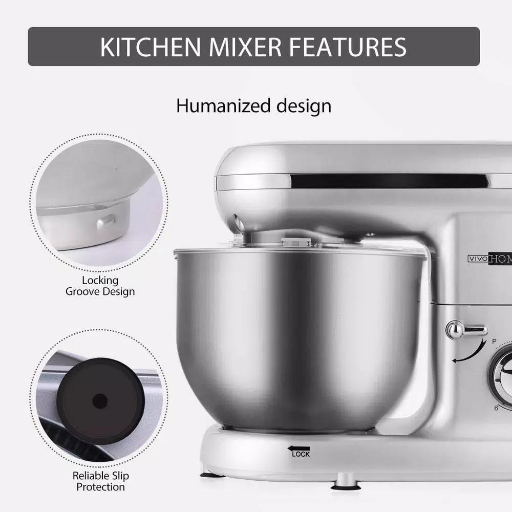 VIVOHOME 650W 6-Qt. Silver Tilt-Head Kitchen Stand Mixer with 6 Speeds
