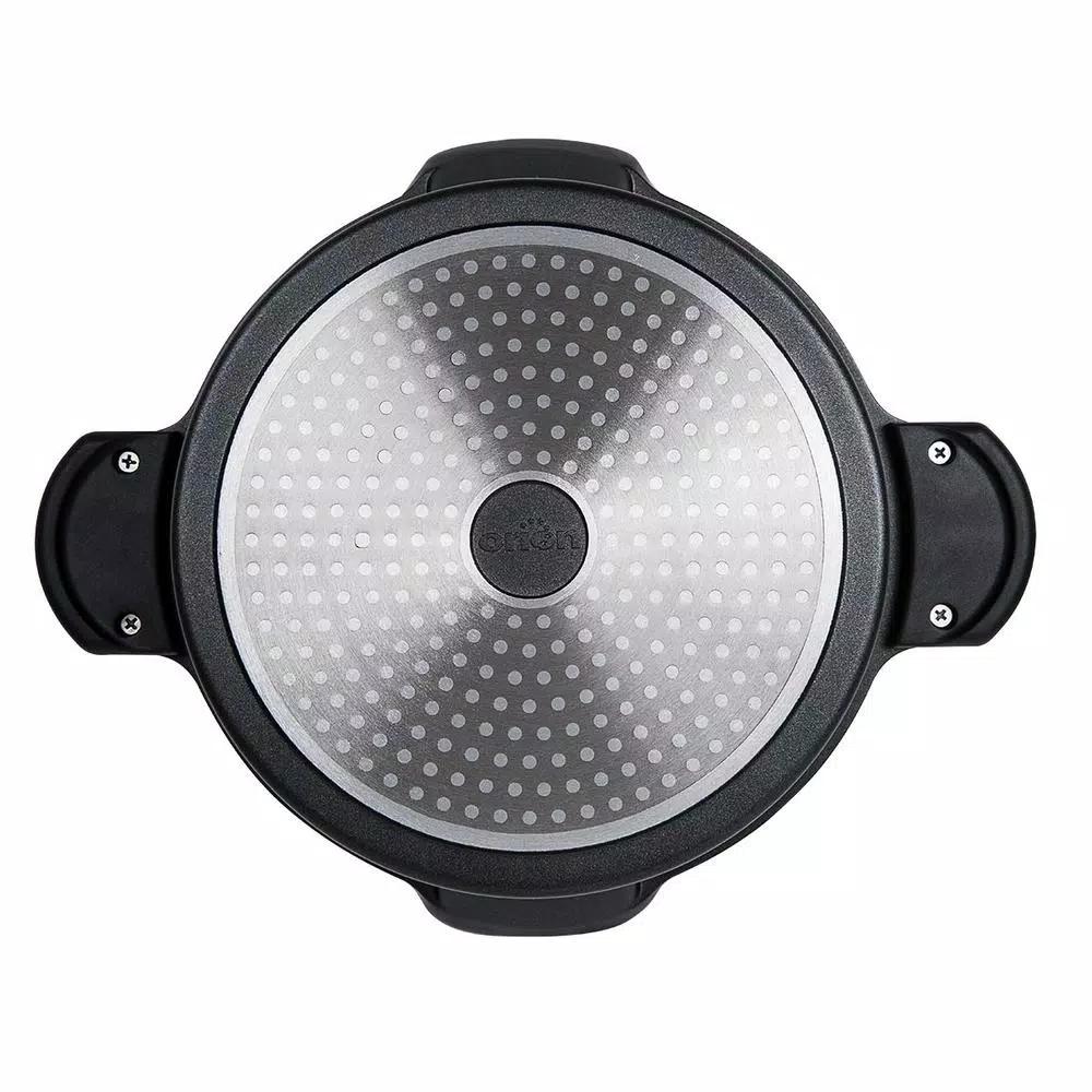 MasterPan 5 Qt. Cast Aluminum Non-Stick Stock and Pasta Pot with Glass Lid and Easy Pour Spout, Black