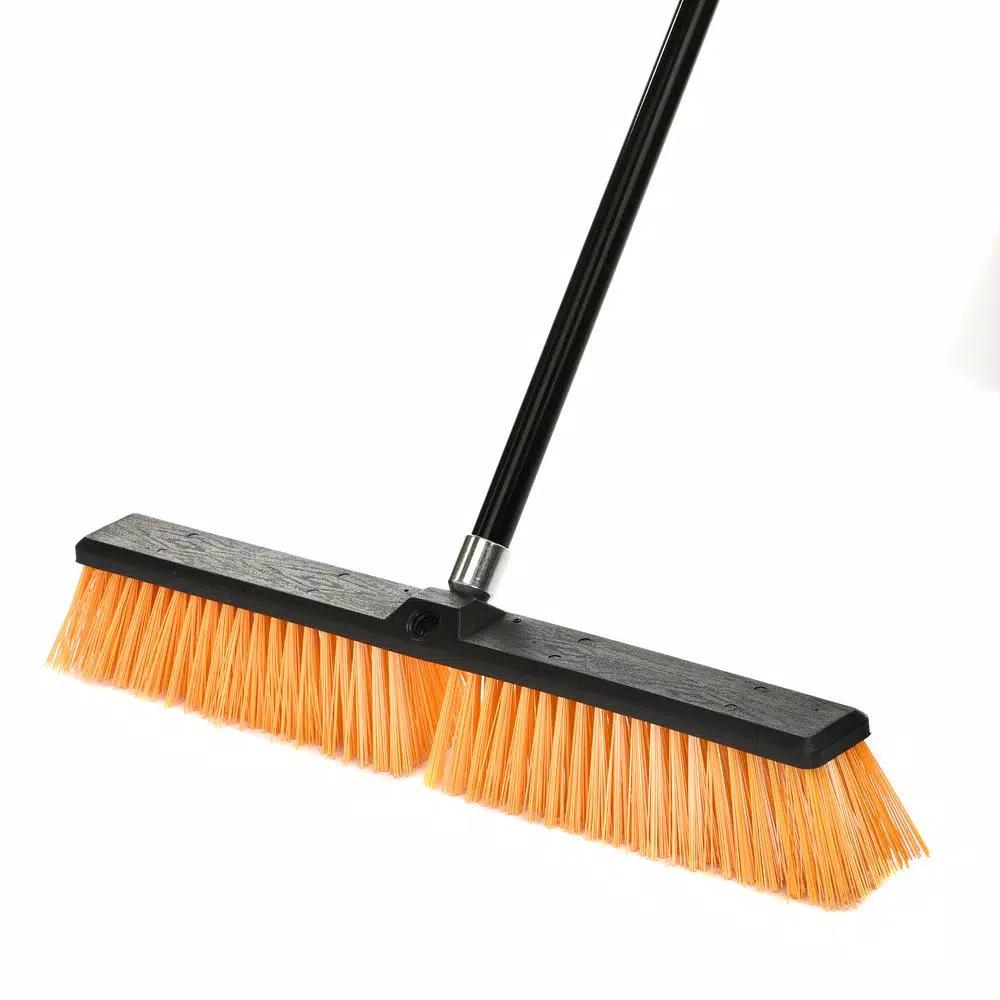 Alpine Industries 24 in. Yellow Indoor Outdoor Push Broom, Heavy Duty Multi-Surface (3-Pack)
