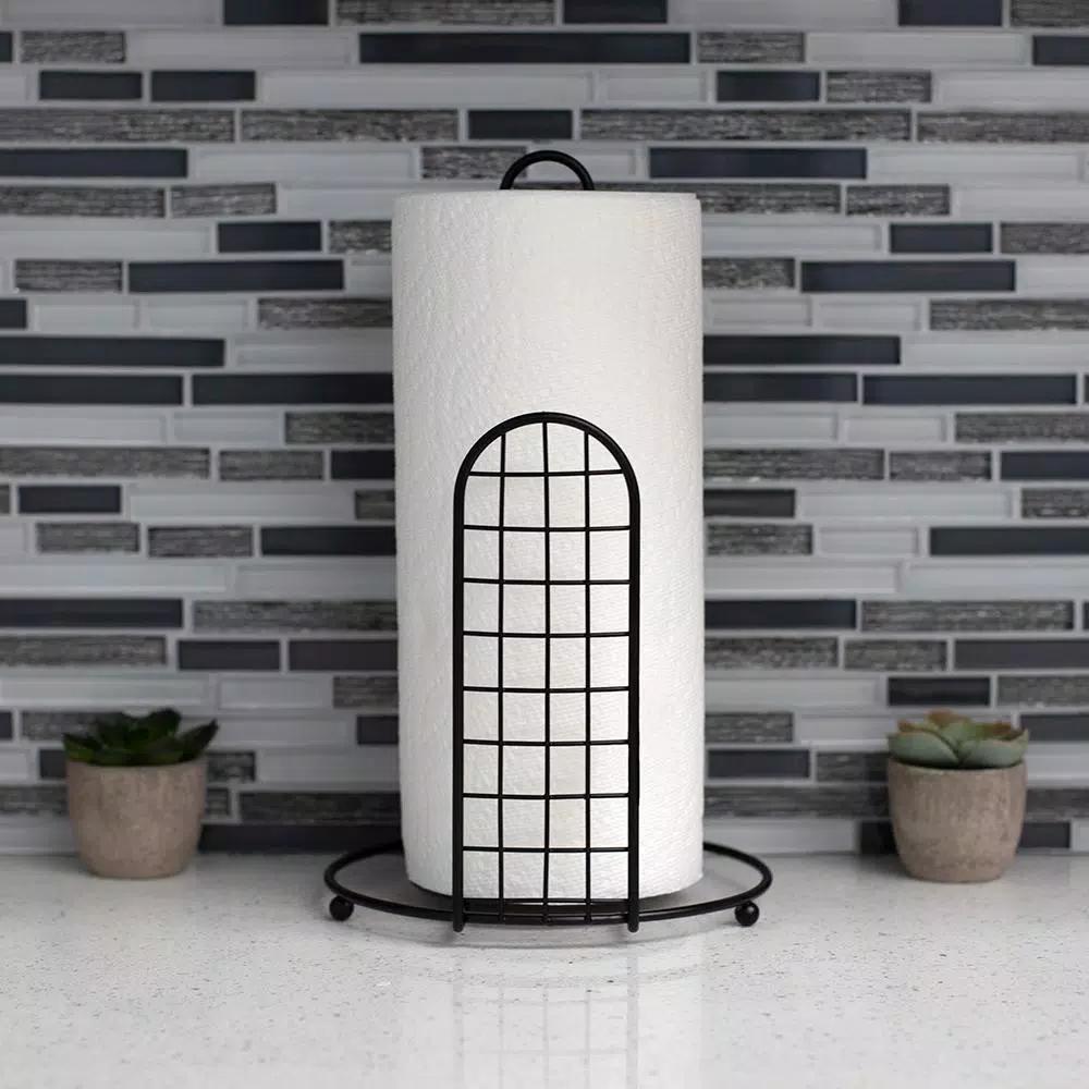 Unbranded Grid Collection Black Steel Free Standing Paper Towel Holder