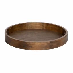 Kate and Laurel Hutton 18.25 in. Round Rustic Brown Wooden Decorative Serving Tray with Built-in Handles thumbnail 2