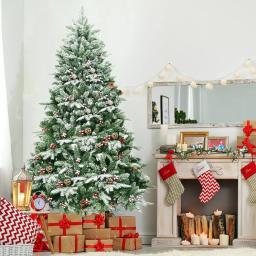 Costway 6.5 ft. Pre-Lit Slim Fraser Fir Artificial Christmas Tree with 450 Warm White LED Lights and Snow Flocking thumbnail 6