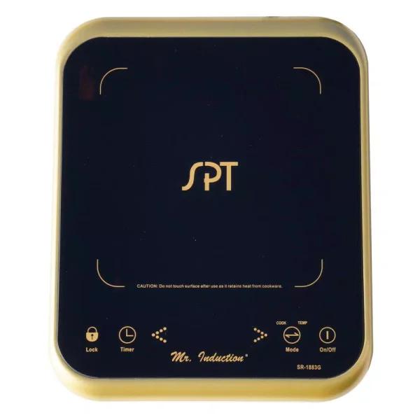 SPT 1650W 8 in. Single Burner Induction Cooktop with 3.5L Stainless Steel Pot and Glass Lid, Black & Gold