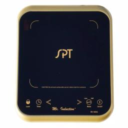 SPT 1650W 8 in. Single Burner Induction Cooktop with 3.5L Stainless Steel Pot and Glass Lid, Black & Gold thumbnail 1