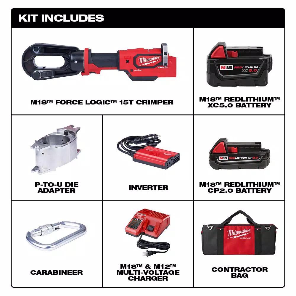 Milwaukee M18 FORCE LOGIC 15-Ton Cordless Utility Crimper Kit with 2 Batteries and Charger